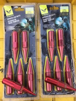 NEW UNIVERSAL 14 mm (5 pc) shiny Metallic Red SPIKED LUGNUTS TIRES RIMS CRUISER UPGRAGE Car Truck Gmc Ford Suv CHEVY BMW 