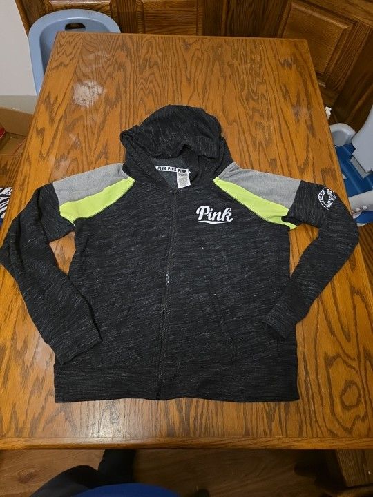 Victoria’s Secret PINK Full Zip Long Sleeve Hoodie Women's Large Black Jacket