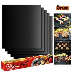 Reusable BBQ Grill Mat, Works on Electric Grill Gas Charcoal,15.75×13 inch,5 Pcs