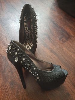 Black spike and stone heels