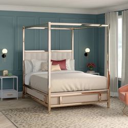 Champagne gold canopy bed deals