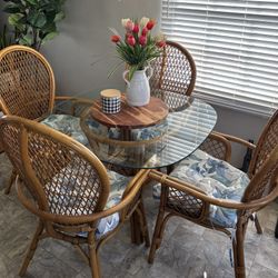 Vintage Coastal Island Rattan 5pc Dining Set