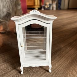 Miniature Dollhouse Size Wood Cabinet Wit Glass Shelves And Doors