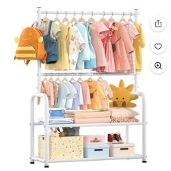 Kids Clothing Rack with Adjustable Hanging Rods and Storage Shelves, UNTIMATY Small Baby Garment Rack for Hanging Clothes, Toddler Dress Up Closet Org