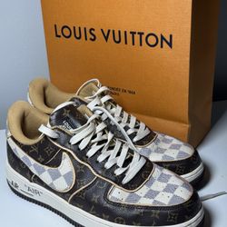 Custom Louis Vuitton Style Air Force 1 Low Brown White Monogram Sneakers Men’s Size 8.5
