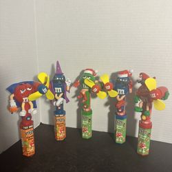 Lot of 5 Vintage M&M's Candy Fans Halloween Christmas Collectible