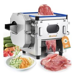 Newhai 2 In 1 Commercial Meat Cutter Machine, 5mm Electric Meat Slicer, Food Vegetable Slicer Shredder, 850W 110volt for Home Kitchen Small Restaurant