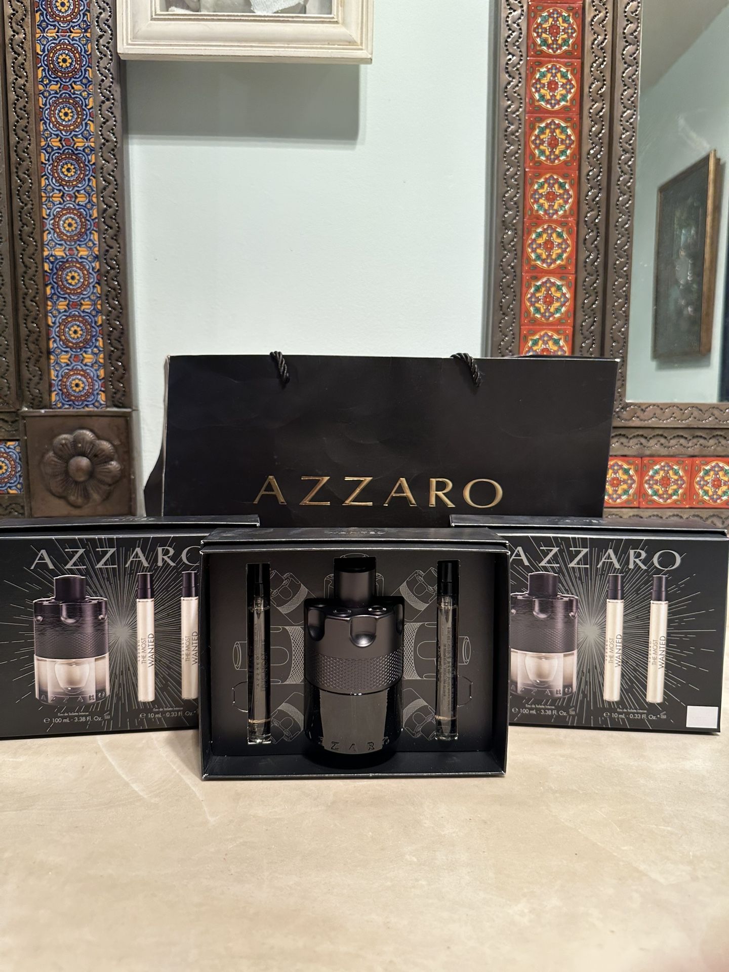 Authentic Azzaro The Most Wanted Intense Gift Set – 3.4oz (100ml) EDT + 2 Travel Sprays (Español)