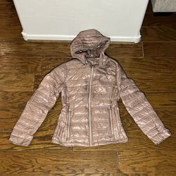 Calvin Klein Rose Gold Puffer Jacket with Matching Storage Bag - XS