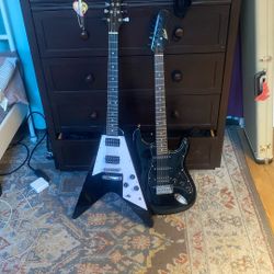 Beginner Guitars. “Grand” Strat Copy And Babilon Flying V
