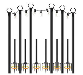 (808080-9) 6 Pack 9FT String Light Poles for Outdoor,Metal Lights Hanging Pole Outside with Fork,Light Stand for Patio, Pergola, Garden, Backyard, Yar
