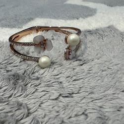 Kate Spade disco pansy mother of Pearl crystal rose gold bracelet