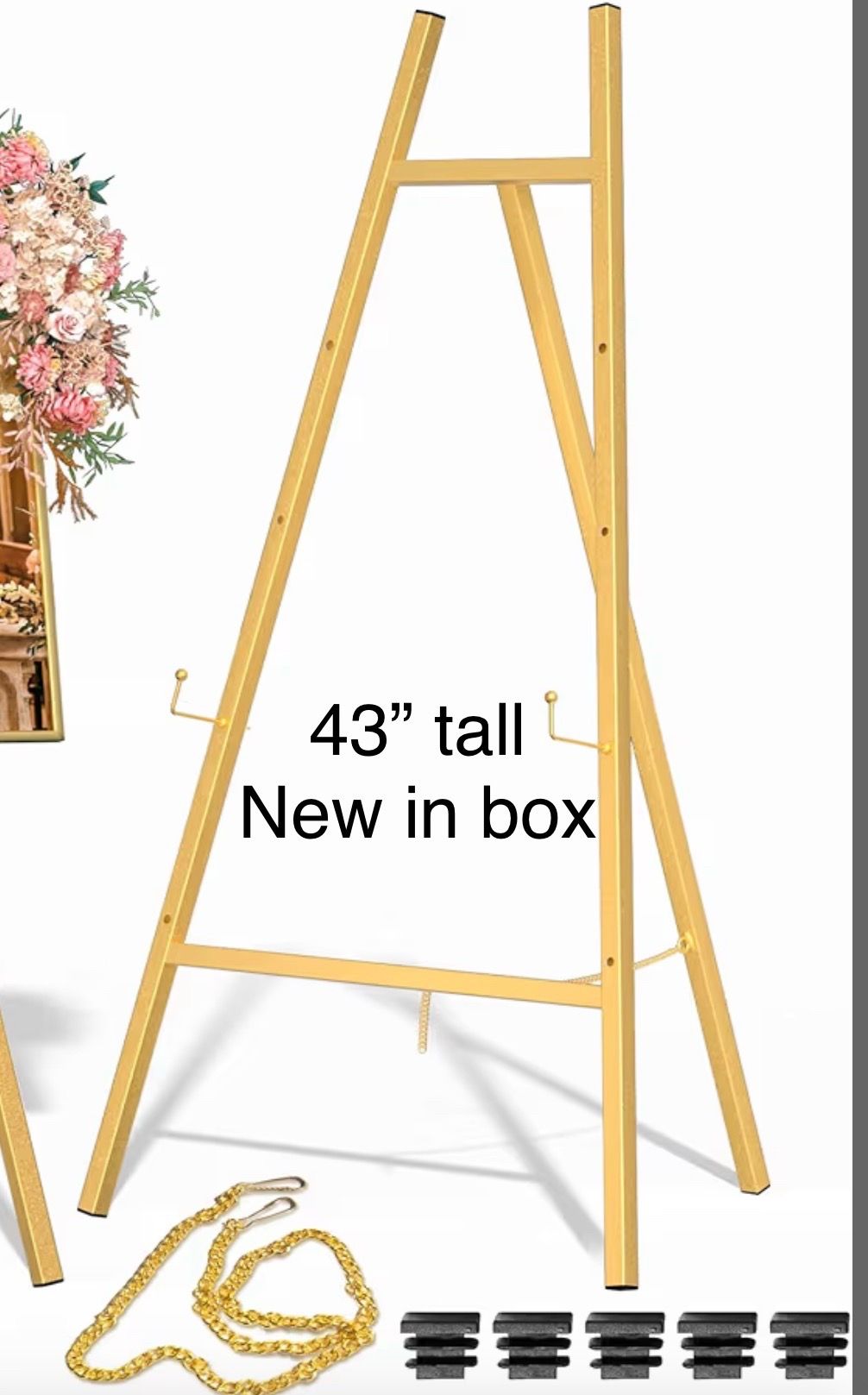 Gold Easel Stand- 43” tall. New in Box, assembly required.