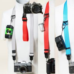 Camera Neck Strap for DSLR Mirrorless, Blue Red or Silver Nylon Neck + Wrist Set