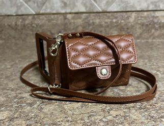 Brown Quilted Phone Case Wallet with Strap