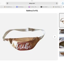 ROSE GOLD INSCRIBED "TRIBE" FANNY PACK ADJUSTABLE STRAP