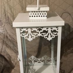 White Metal Hanging Candle Lantern 