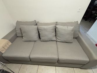 Gray Fabric 3-Seat Sofa with Throw Pillows