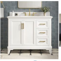 DELUXE LIVING Palace 43-in White Undermount Single Sink Bathroom Vanity with White Quartz Top (Fully Assembled)