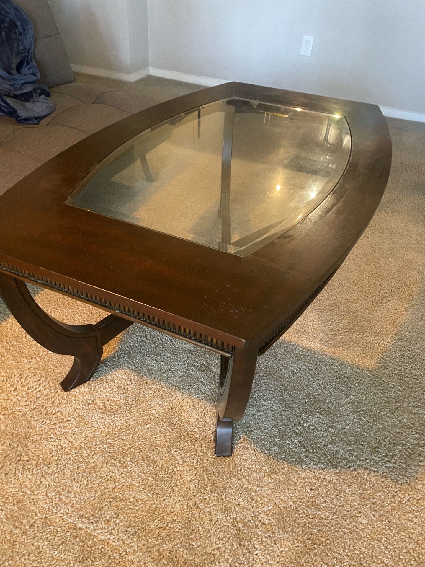 Wooden Coffee Table with Glass Top