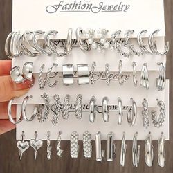48Pcs/Set Of Fashion Earrings With Various Elements Hoop Earrings