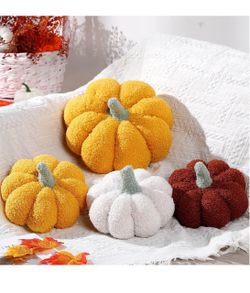 New 4Pcs 3D Pumpkin Pillow Fall Decor, White, Yellow, Brown 11 Inches 7 Inches Stuffed Fall Throw Pillows Thanksgiving 3D Cushion Room & Bedroom Home 