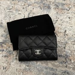 NEW Chanel Classic Quilted Caviar Black X sliver Hardware Flap Card Wallet