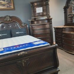 Roma Queen Bedroom w/ Real Marble Top Set 90 days