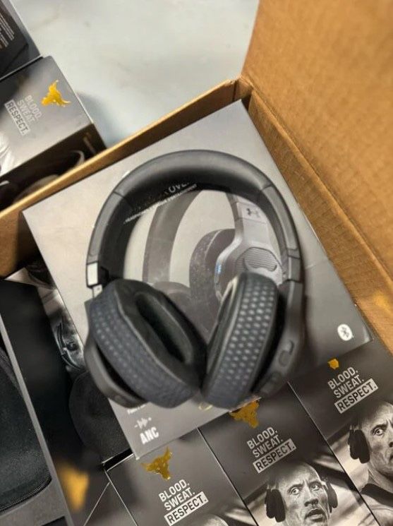 BOX of JBL Under Armour Project Rock Wireless Over-the-Ear Headphones (OPEN BOX) - 14 items