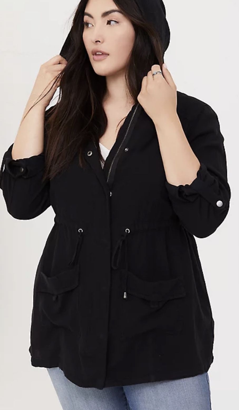 TORRID TWILL ESSENTIAL ANORAK IN BLACK; Size 3