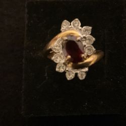 18K Gold Plated Ruby Ring With Clear Rhinestones,by CA…Size 8