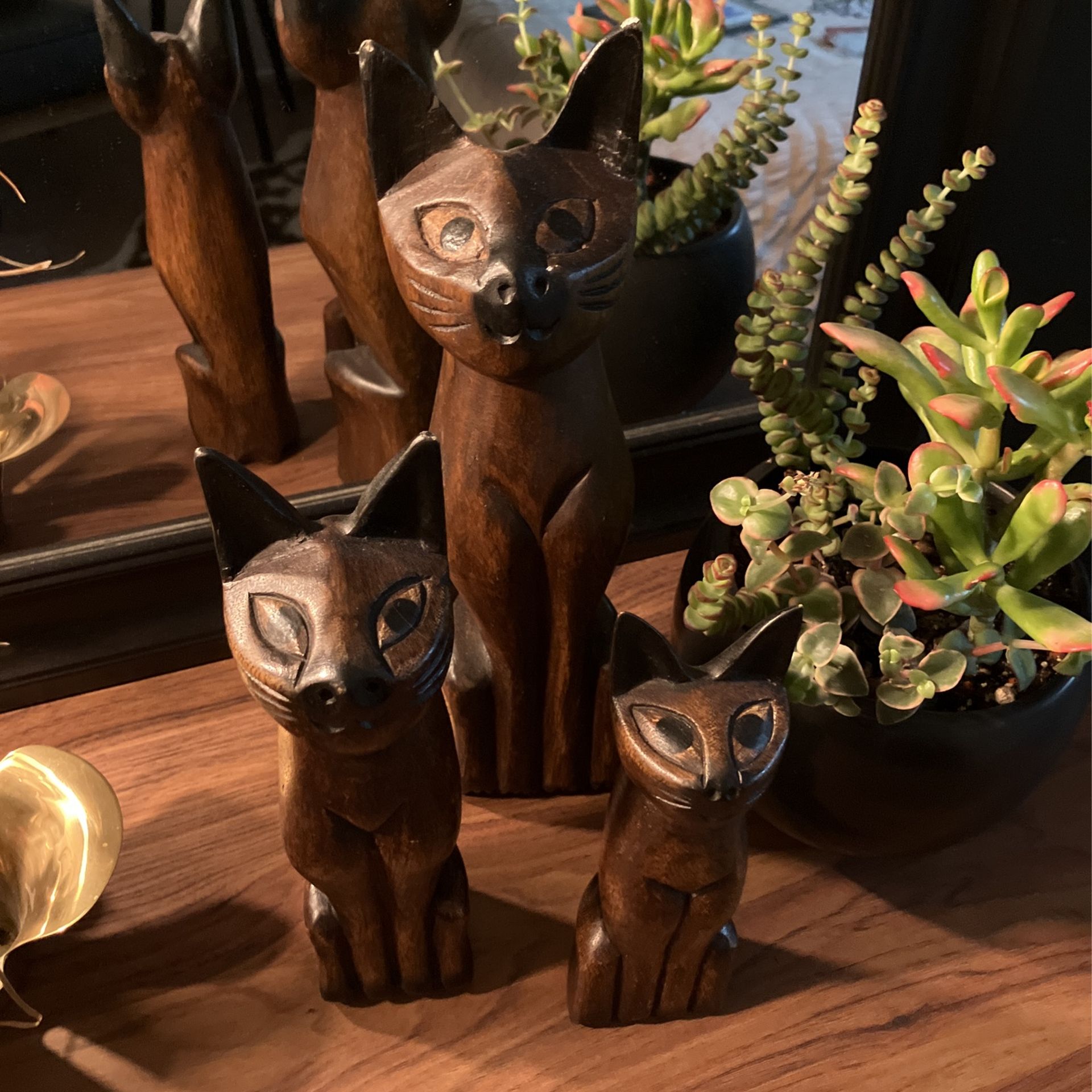 Mid-century  Wooden Cat Decor - Set Of Three Matching Cats Vintage 