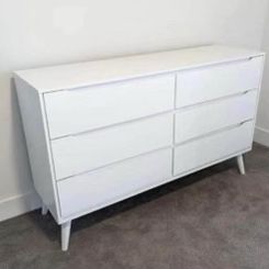 New Mid Century Dresser.  White.  58” X 17” X 35 7/8”High.  Free Delivery!