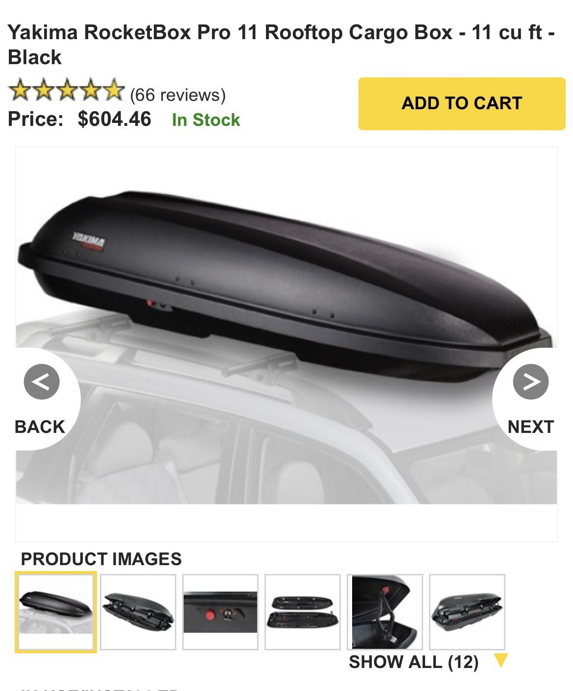 Yakima RocketBox Pro 11 Rooftop Cargo Box - 11 cu ft - Black