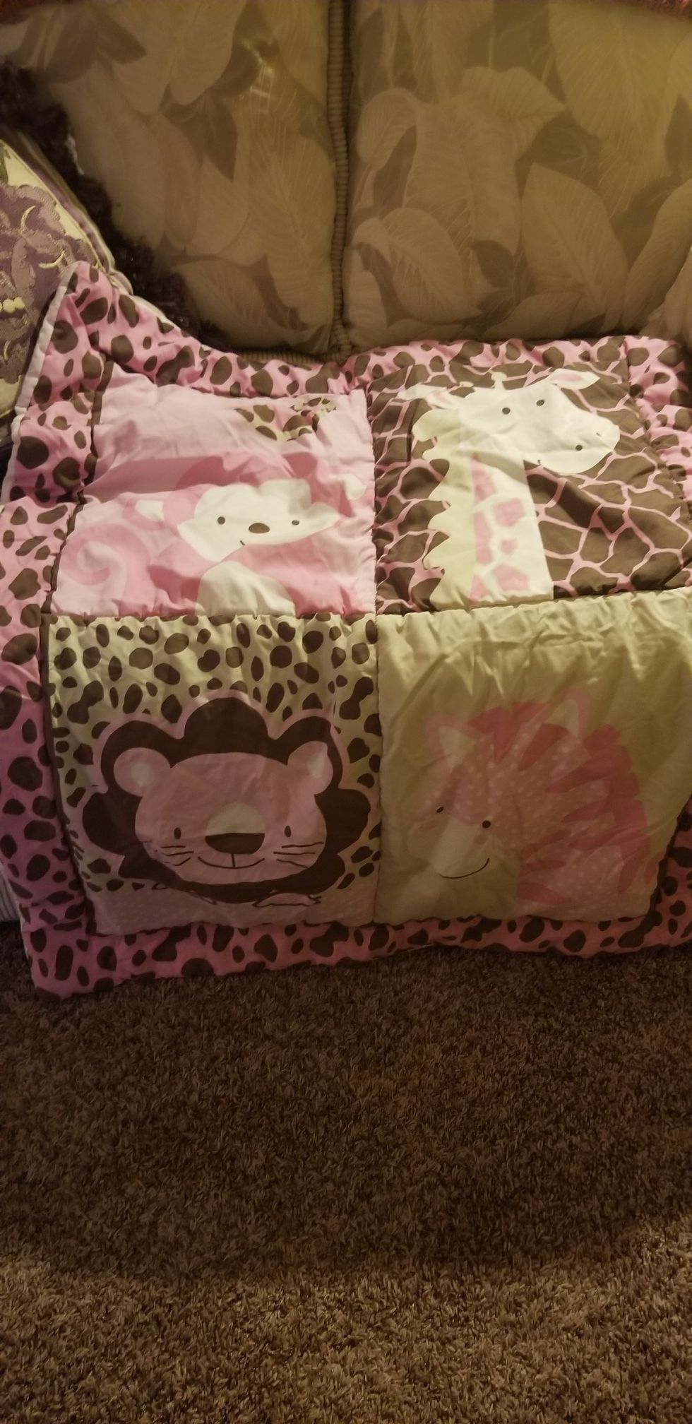 Pink safari crib set