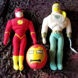 $25 Superhero Plush Dolls- The Flash 16", Aquaman 16", Ironman 6" with  hanging knot