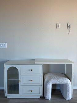 White Vanity Desk with Stool