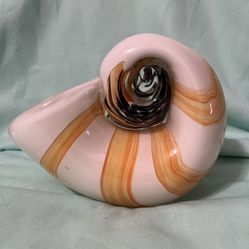 Hand Blown Art Glass NAUTILUS Conch Shell Figurine Bud Vase 7”