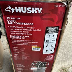 Husky 20 Gal.165 PSI Vertical Electric Oil-Free Quiet Auto/Workshop Air Compressor - New