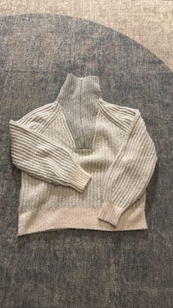 Everlane Beige Ribbed Knit Half-Zip Sweater