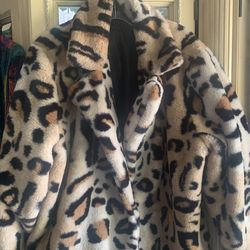 Furry Leopard Print Coat