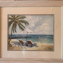 Seaside tropical Beachy matted framed picture