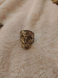 Gold-Tone Skull Ring with Cross Detail