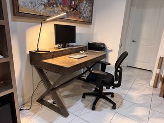 Wood Writing Desk with X-Base and Drawers