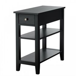 3-Tier Nightstand Bedside Table Sofa Side with Double Shelves Drawer