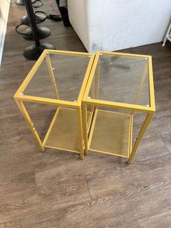 Gold Metal and Glass Side Tables Set of 2