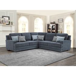 DARK GRAY Fabric Stationary Sectional Sofa w/ 6 Pillows