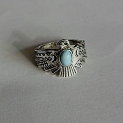 NEW SIZE 7 AMERICAN TURQUOISE  EAGLE TITANIUM SILVER FOREVER WEAR   RING