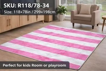 Brand New 118×78 Large Area Rug – Pink Stripe Soft Carpet, Non-Slip, Perfect for Living Room / Kids