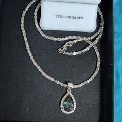 Mystic Topaz Earrings & Pendant W/Chain Sterling Silver 